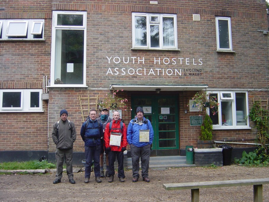 Outside the youth hostel at Holmbury
